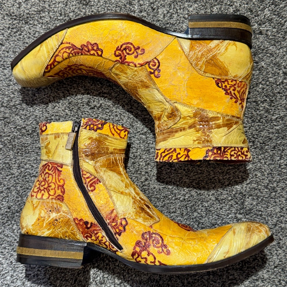 Epic Jo Ghost Men’s Leather Boots Yellow Size 42 (9 US) Side Zip Made In Italy